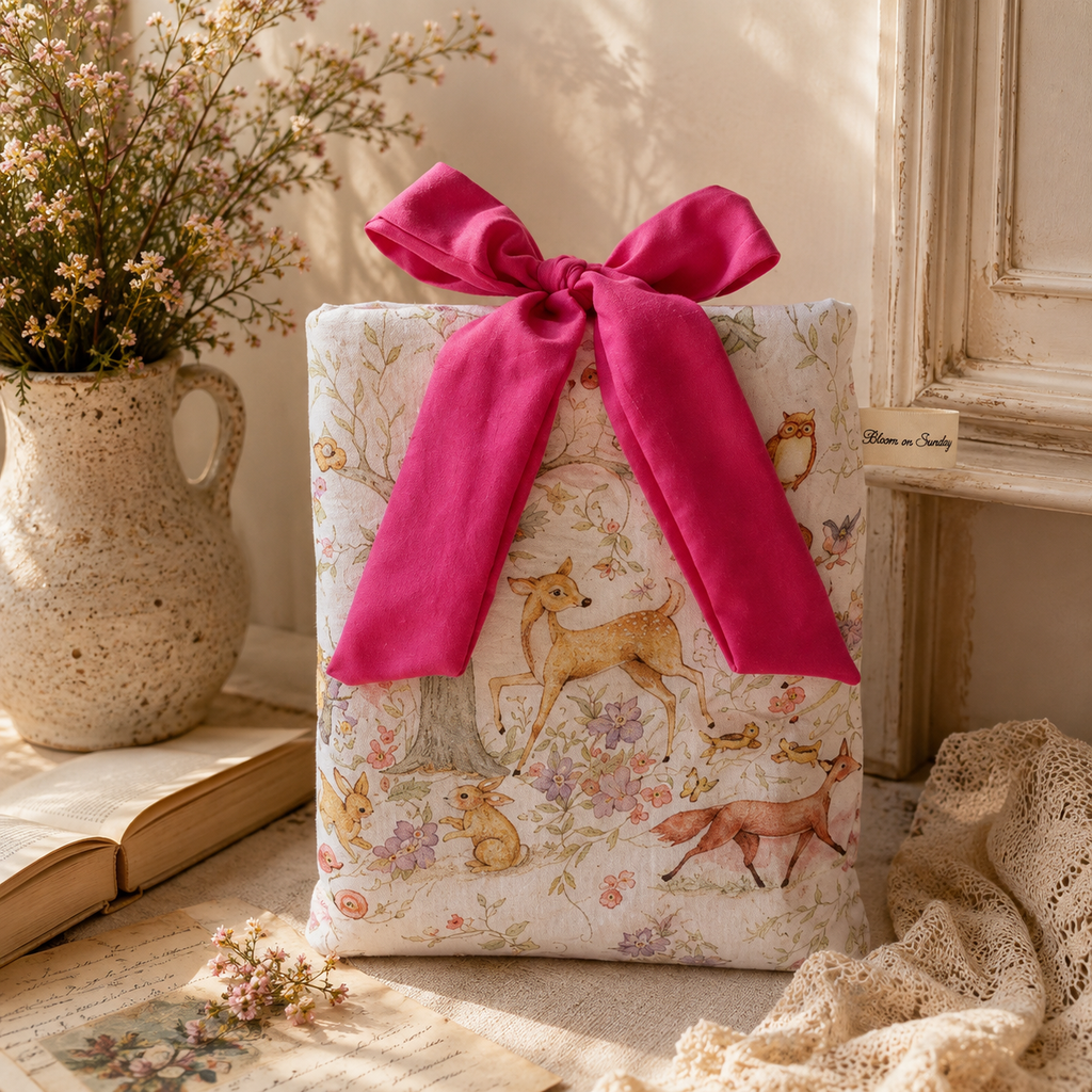 Enchanted Woodland Handmade Book Sleeve with Bow